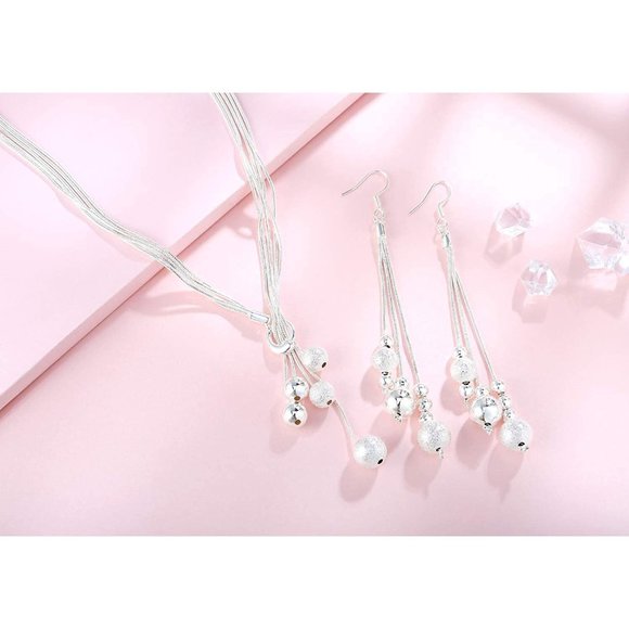 NEW Sterling Silver Beaded Tassel Y Shape Necklace and Dangle Earrings B… - Picture 2 of 7